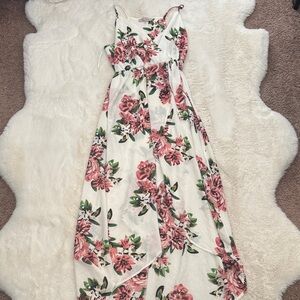 Floral Maxi Dress with Pink and Green Accents
